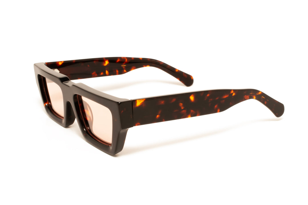 NOIR tortoise / peach polarized rectangle sunglasses, top view