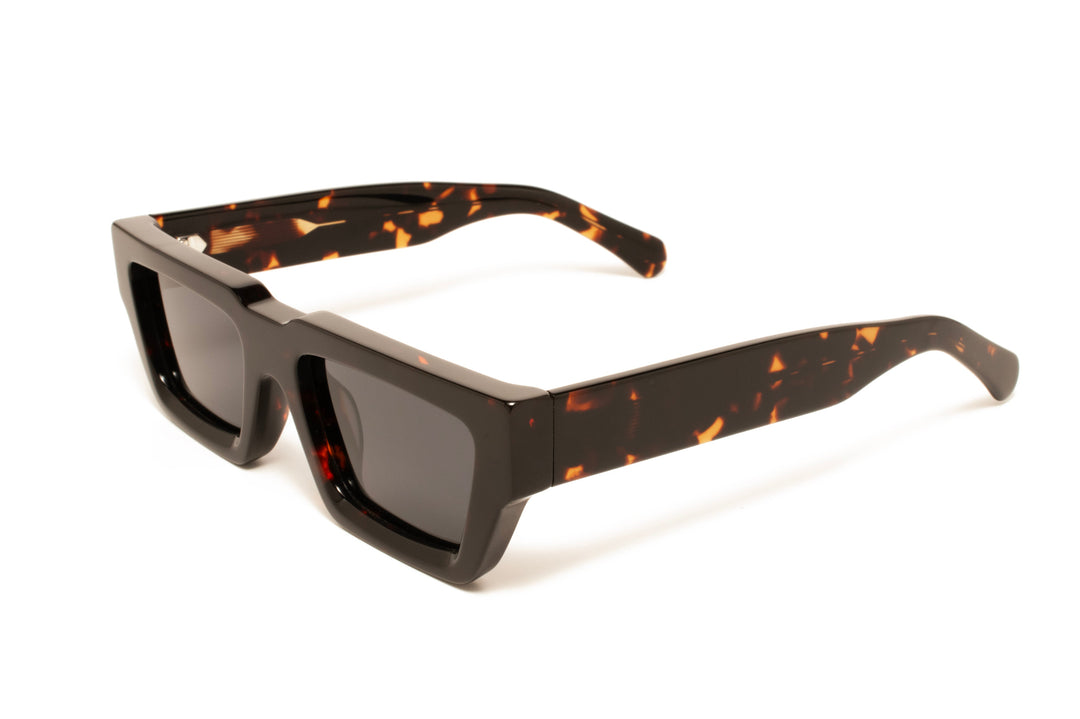 NOIR tortoise / grey polarized rectangle sunglasses, top view