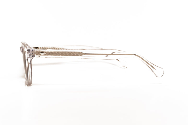 QUARTZ crystal / grey polarized square sunglasses, side view