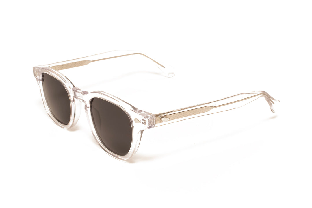 QUARTZ crystal / grey polarized square sunglasses, top view