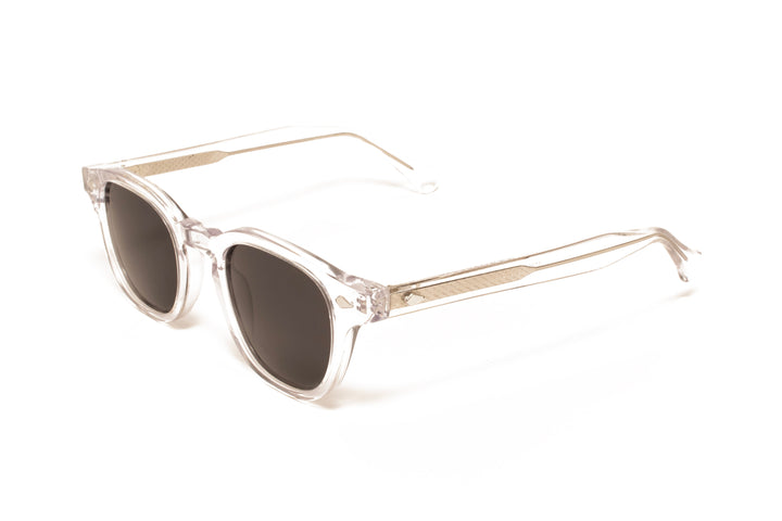 QUARTZ crystal / grey polarized square sunglasses, top view