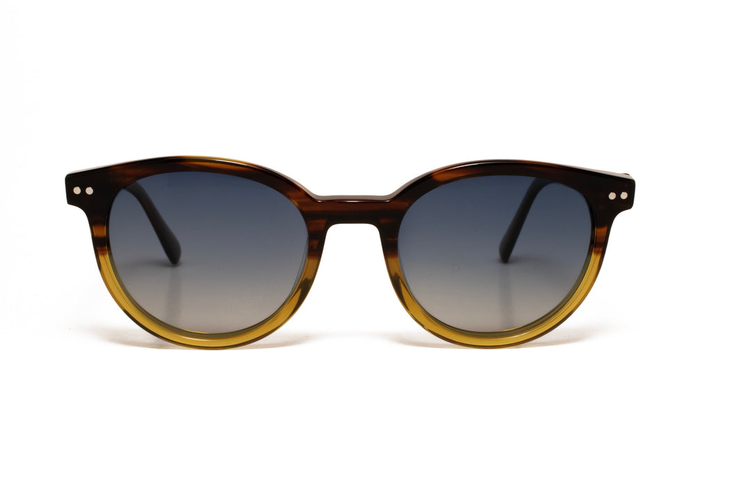 SAGE brown honey / gradient blue polarized round sunglasses, front view