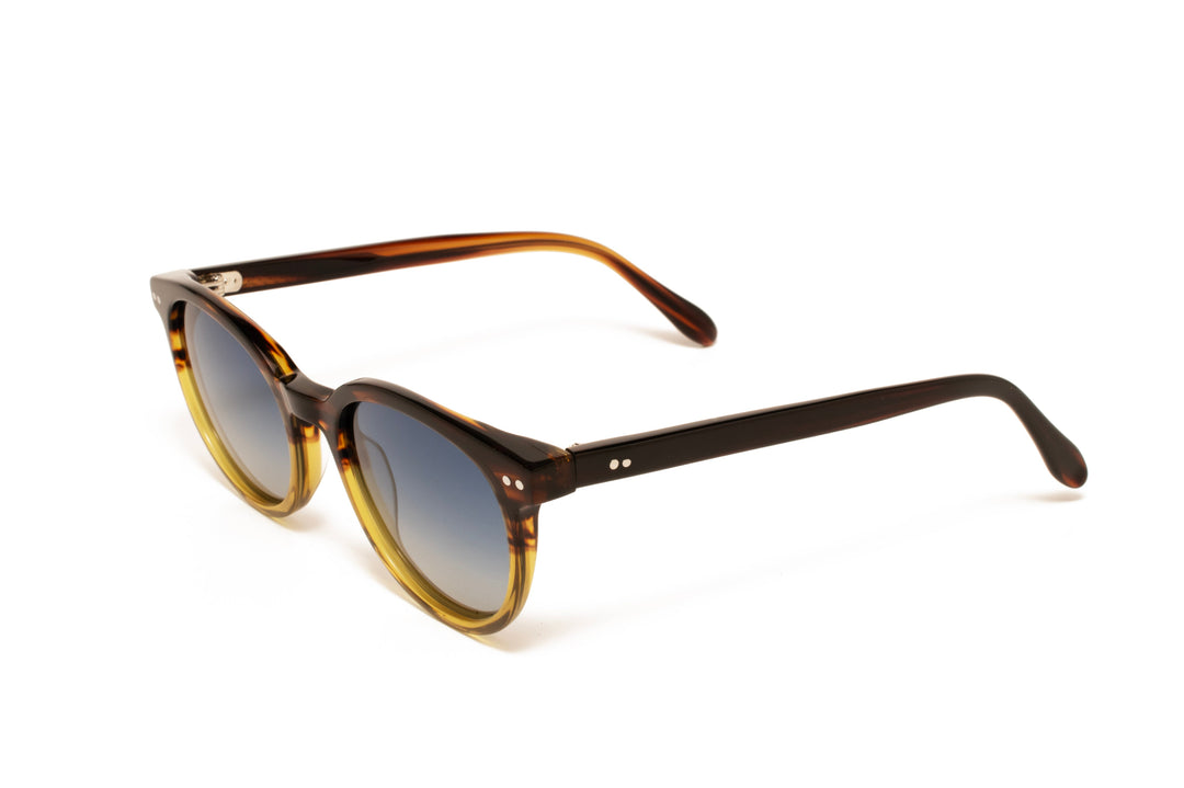 SAGE brown honey / gradient blue polarized round sunglasses, top view
