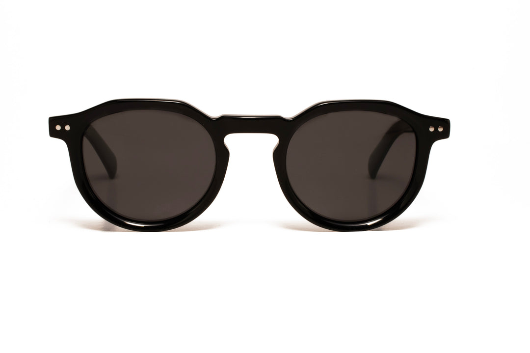 SILVER black / grey polarized square sunglasses, front view