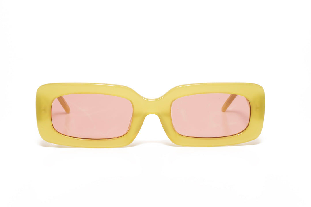 ISLA lime yellow / pink  rectangle sunglasses, front view