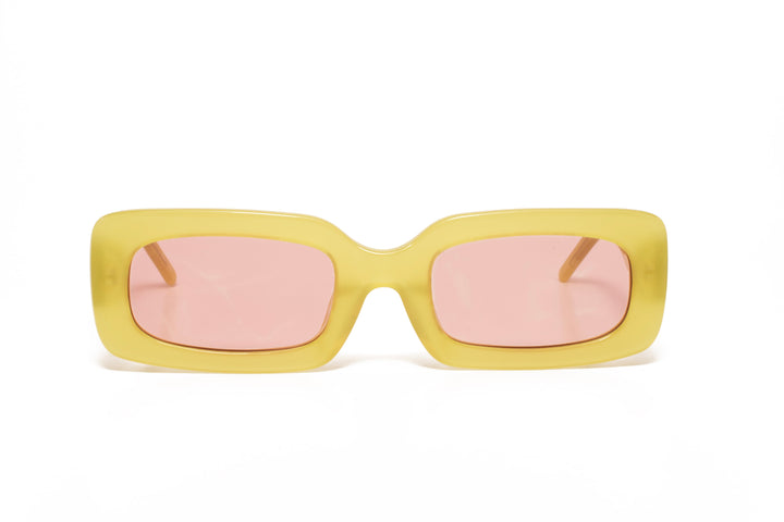 ISLA lime yellow / pink  rectangle sunglasses, front view