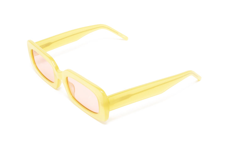 ISLA lime yellow / pink  rectangle sunglasses, top view
