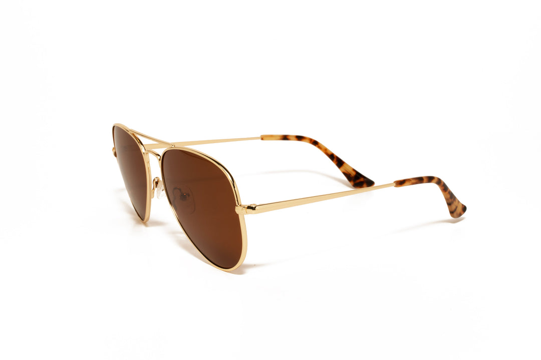 VISTA gold / brown polarized aviator sunglasses, top view