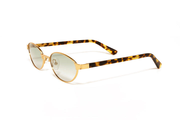 KAIA tortoise / blue polarized oval sunglasses, top view