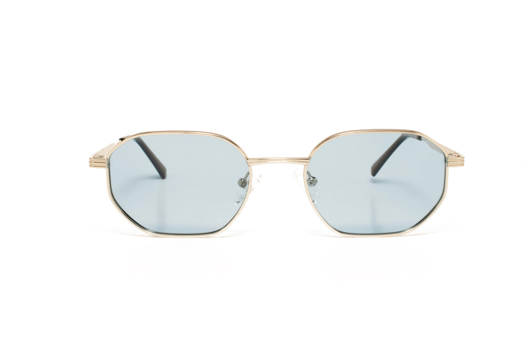 KIARA silver / blue polarized geometric sunglasses, front view