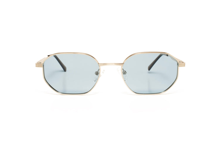 KIARA silver / blue polarized geometric sunglasses, front view