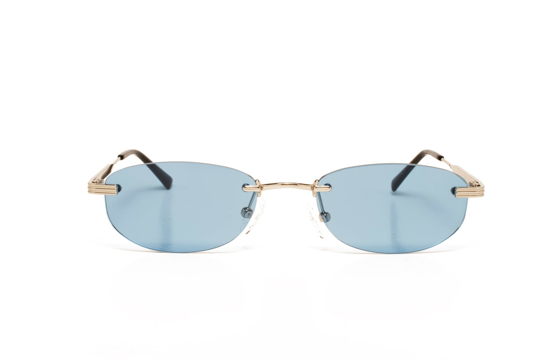 LEONA silver / blue  oval sunglasses, front view