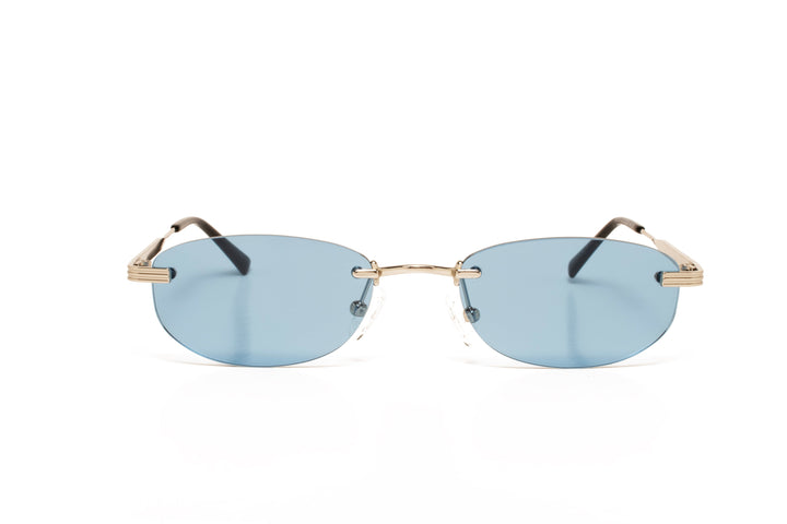 LEONA silver / blue  oval sunglasses, front view