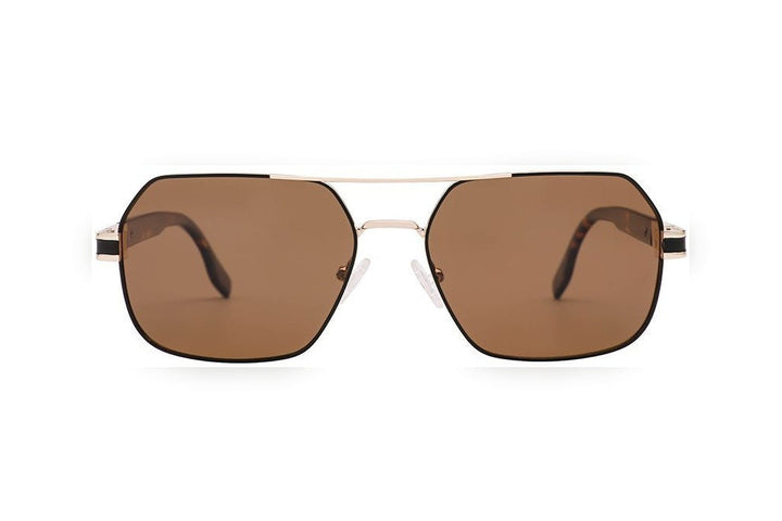 SOREN m.black/s.l.gold / brown polarized geometric sunglasses, front view