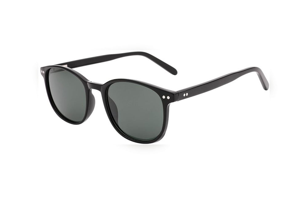 ATLAS black polarized round sunglasses, top view