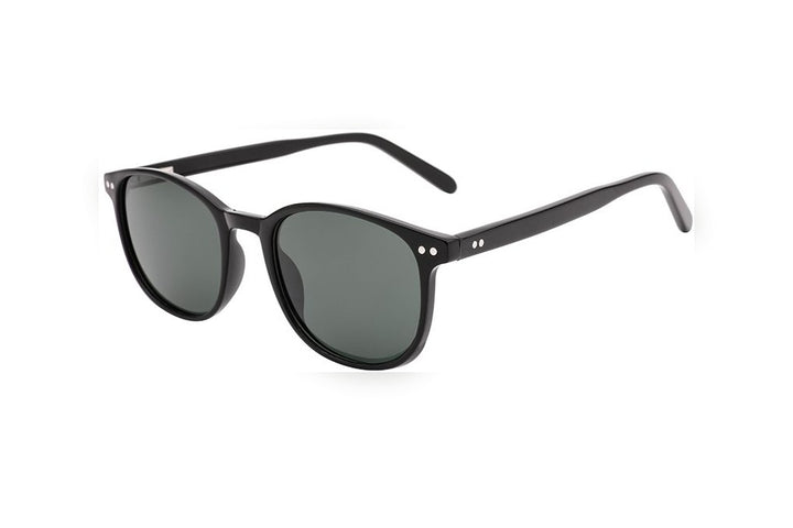 ATLAS black polarized round sunglasses, top view