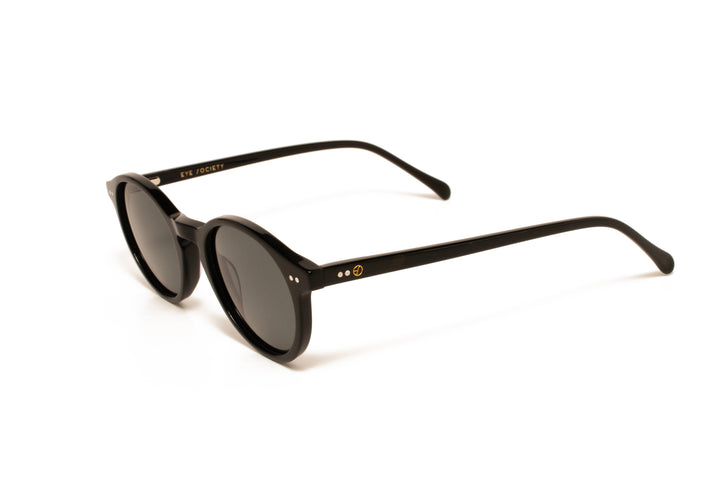 ZURI black polarized round sunglasses, top view