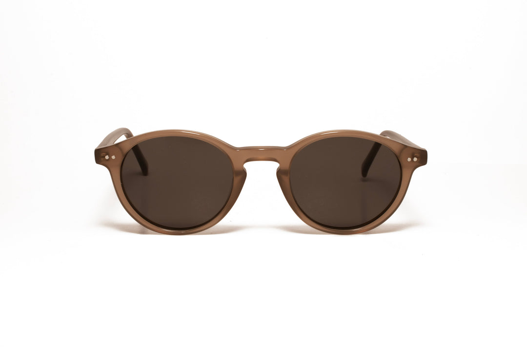 ZURI brown crystal polarized round sunglasses, front view