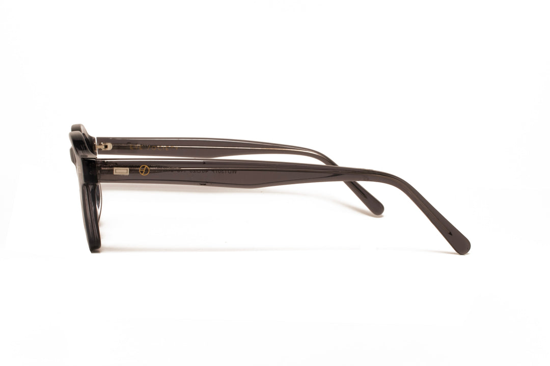 CORAL grey crystal polarized round sunglasses, side view