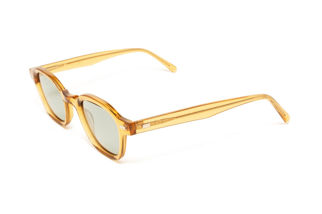 CORAL yellow crystal polarized round sunglasses, top view