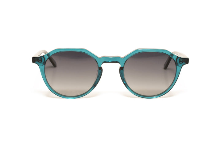 FOREST teal crystal polarized round sunglasses, front view