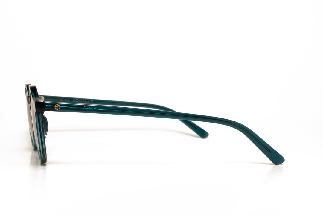 FOREST teal crystal polarized round sunglasses, side view