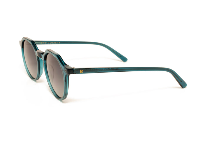 FOREST teal crystal polarized round sunglasses, top view