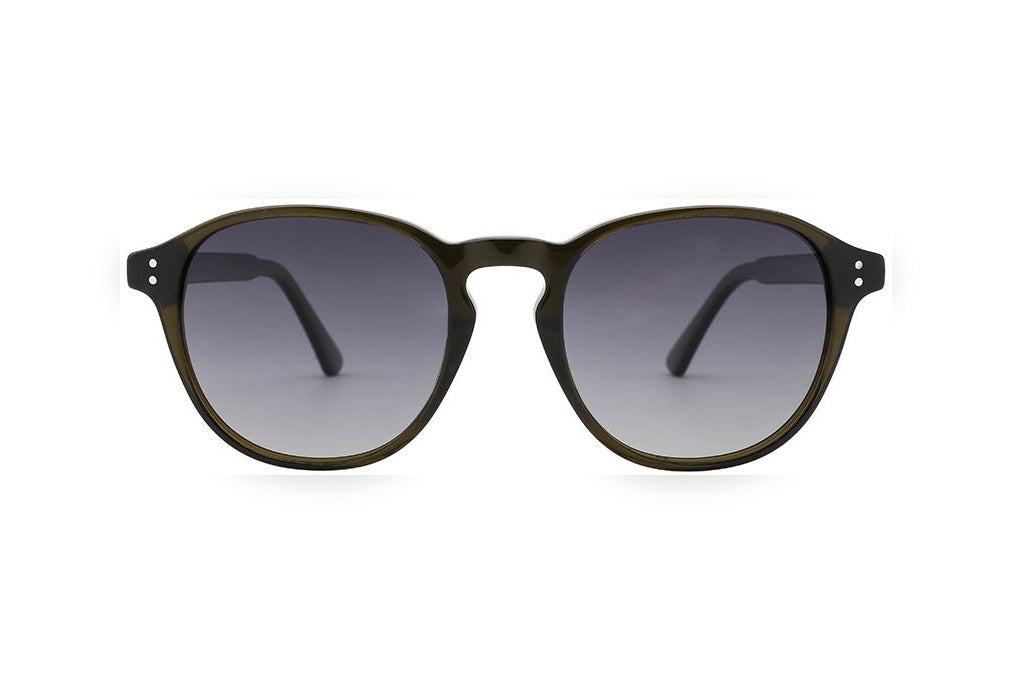 NOBLE d.green / grey polarized round sunglasses, front view