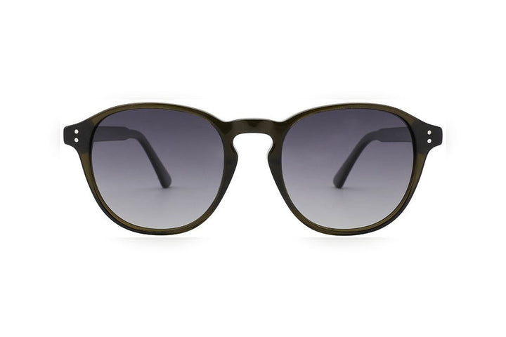 NOBLE d.green / grey polarized round sunglasses, front view