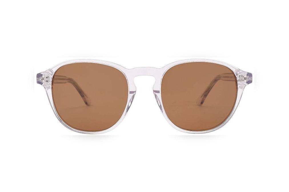 NOBLE crystal / brown polarized round sunglasses, front view