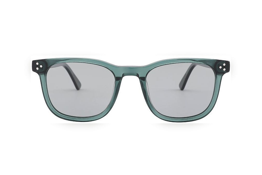 MERIT green crystal / grey polarized rectangle sunglasses, front view