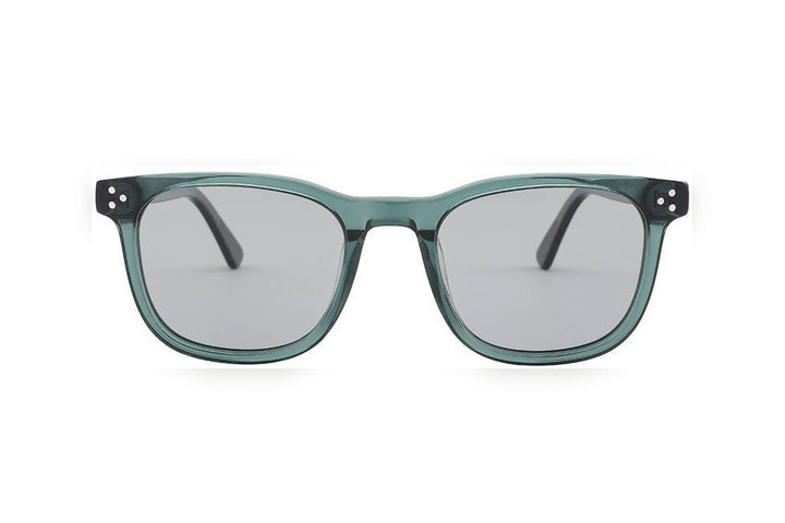 MERIT green crystal / grey polarized rectangle sunglasses, front view