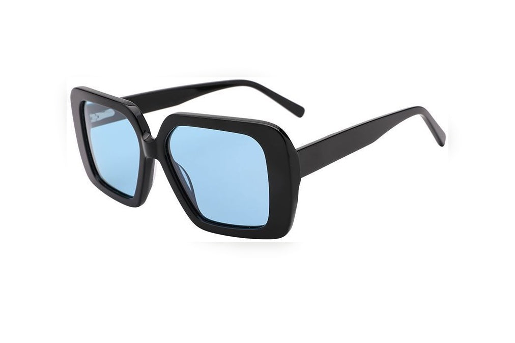 PETRA black polarized rectangle sunglasses, top view