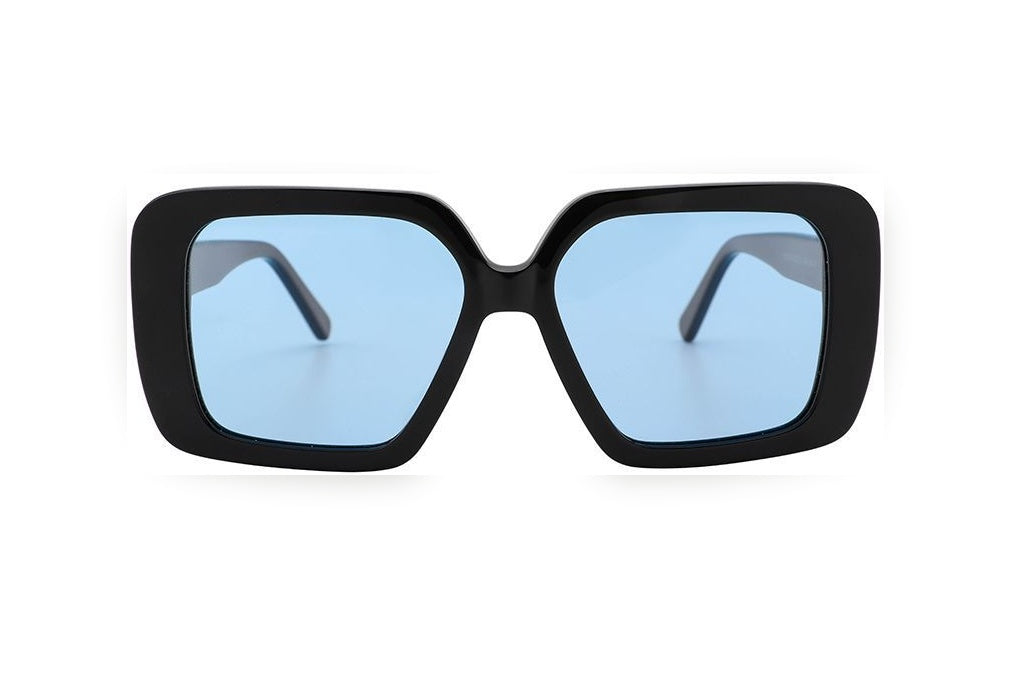 PETRA black polarized rectangle sunglasses, front view
