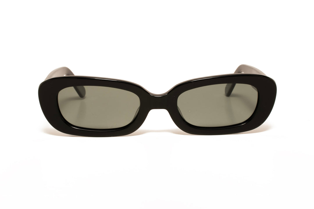 INDIGO black polarized rectangle sunglasses, front view