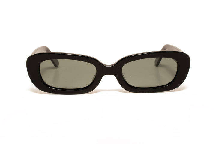INDIGO black polarized rectangle sunglasses, front view