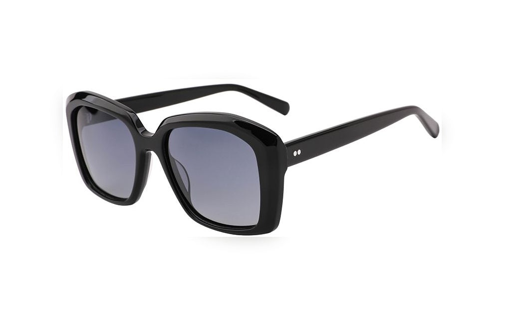 AVERY black polarized geometric sunglasses, top view