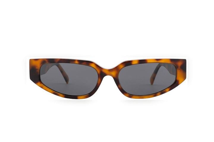 FLORA tortoise / grey polarized oval sunglasses, front view