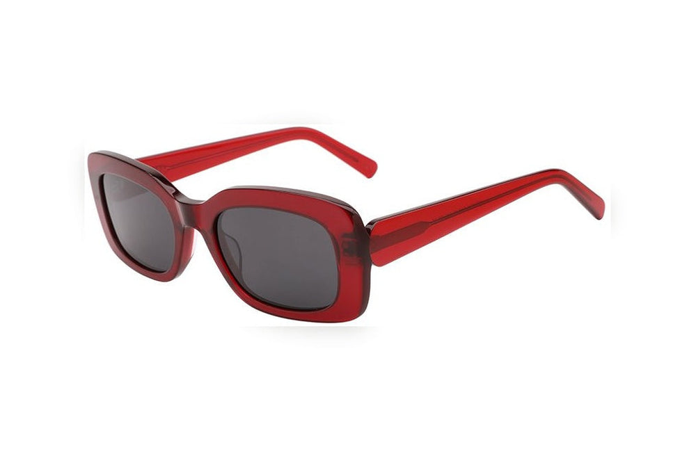 GIA crystal red / grey polarized rectangle sunglasses, top view