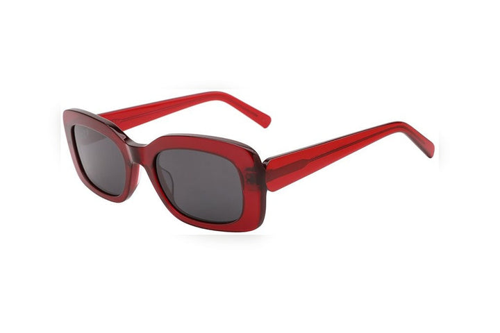 GIA crystal red / grey polarized rectangle sunglasses, top view