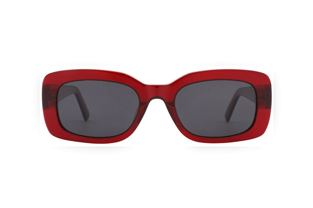 GIA crystal red / grey polarized rectangle sunglasses, front view