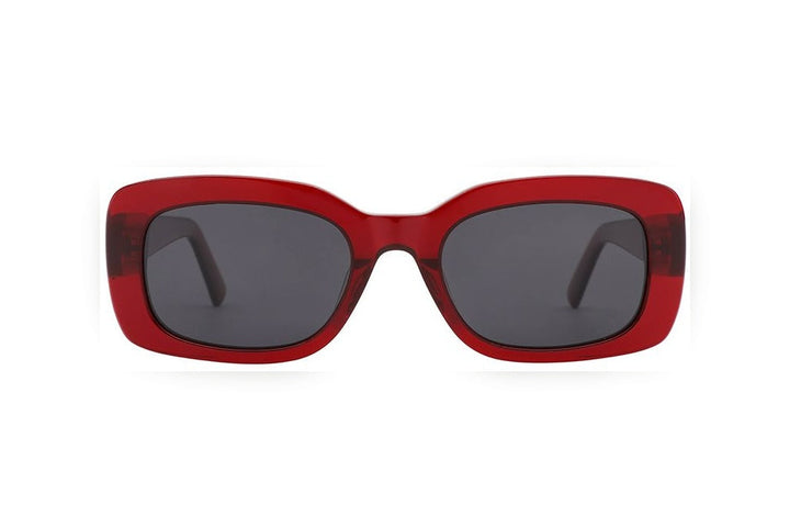 GIA crystal red / grey polarized rectangle sunglasses, front view
