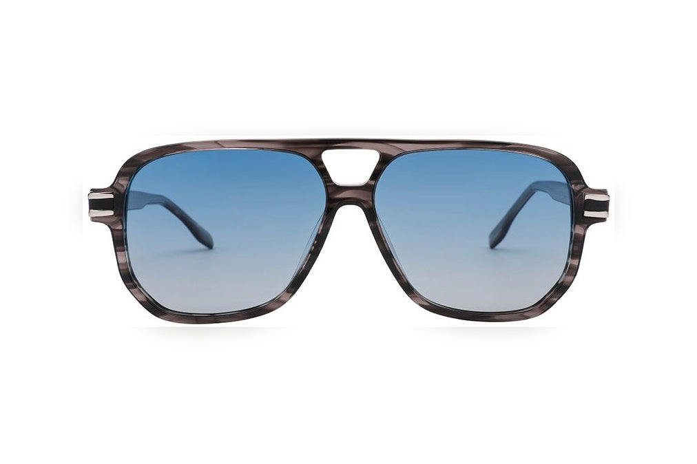 ADANAN grey stripe / blue polarized rectangle sunglasses, front view